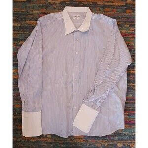 John Craig Dress Shirt Mens Large/ XL  LongSlv Blue White Pinstripe Designer USA